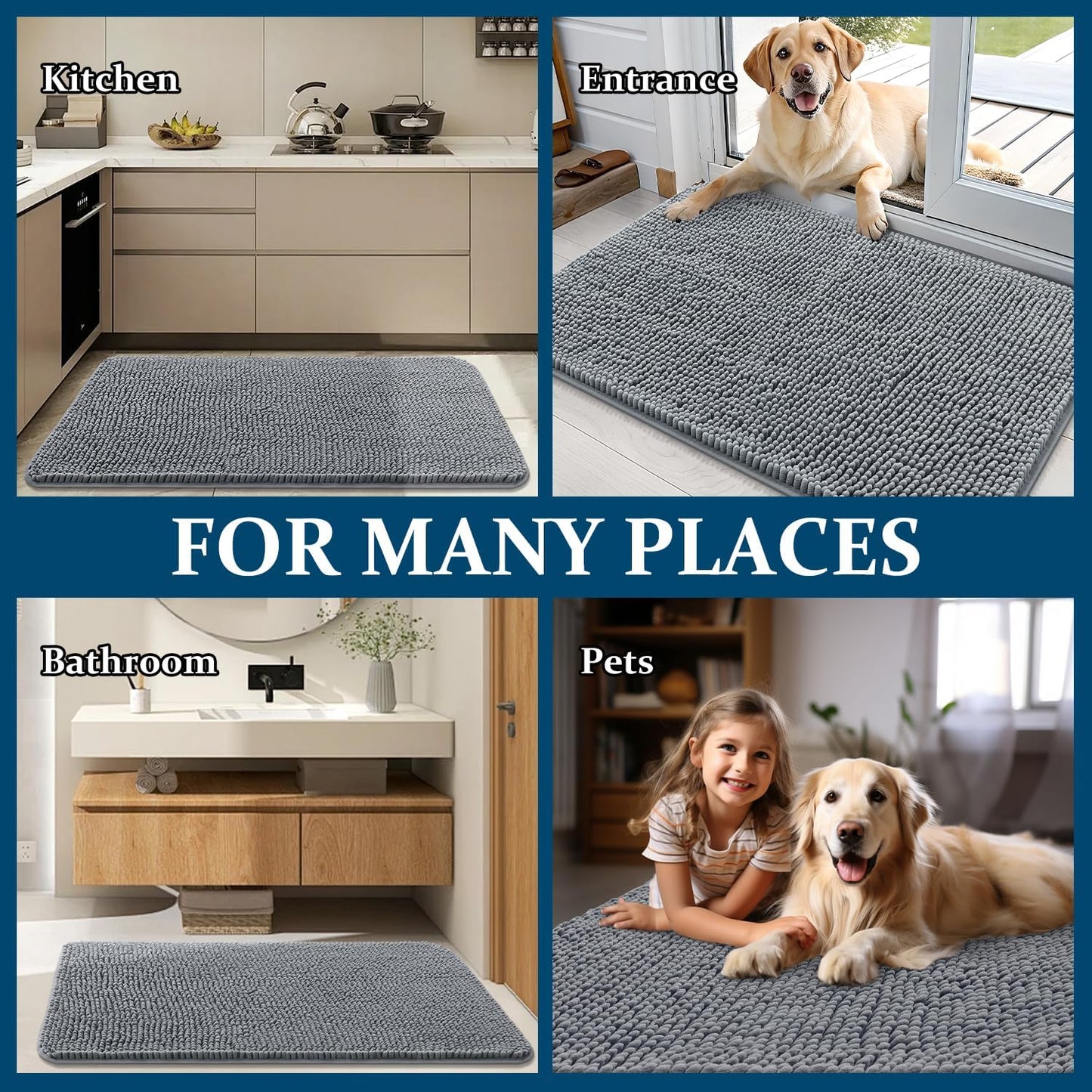 Super Absorbent Dog Door Mat – Non-Slip, Fast-Drying Microfiber Pet Rug for Muddy Paws (30" × 20")
