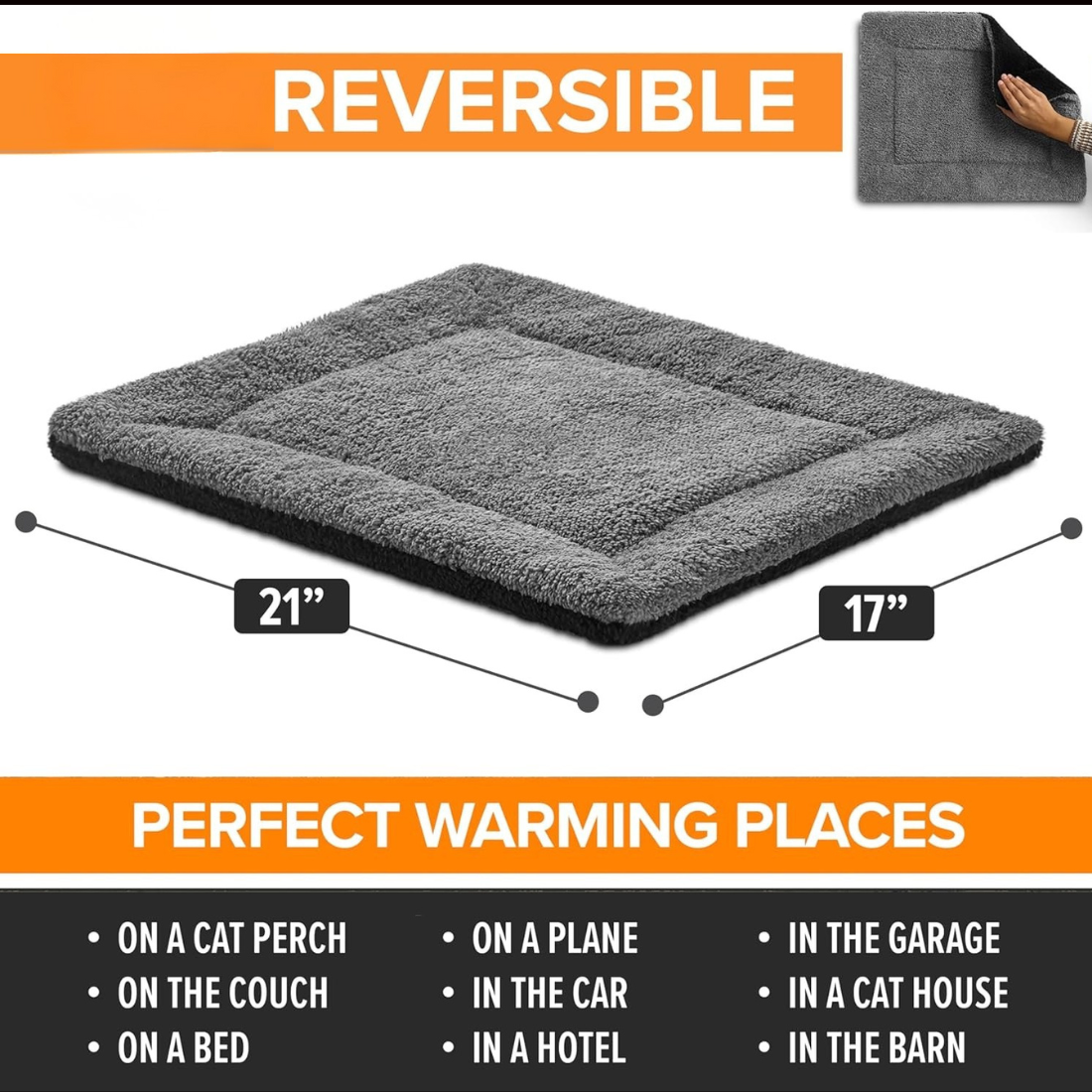 Self-Warming Cat Bed Pad – Reversible, Self-Heating Mat for Indoor & Outdoor Cats (21x17")